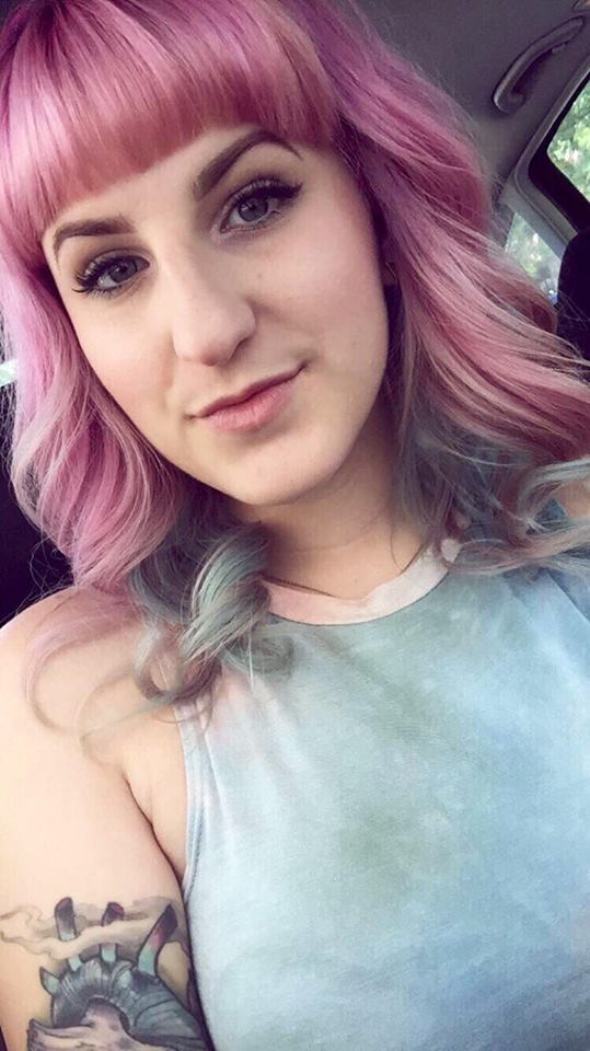 Brittney B and her pastel pink and baby blue hair